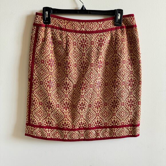 Vintage Etcetera Burnout Skirt 4 Carpet Tapestry Textured Y2K Zipper Red Gold - Picture 2 of 10